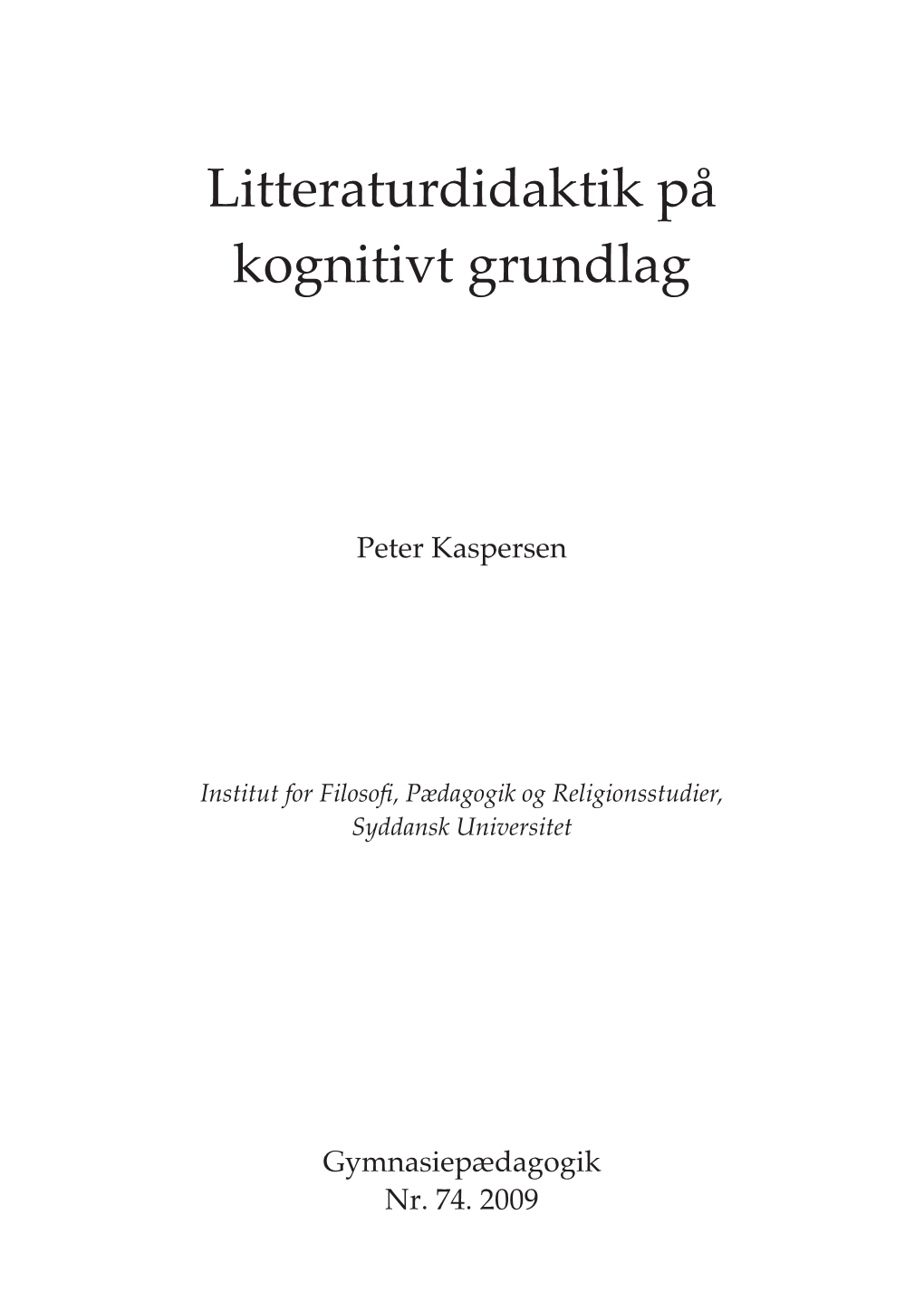 Litteraturdidaktik På Kognitivt Grundlag