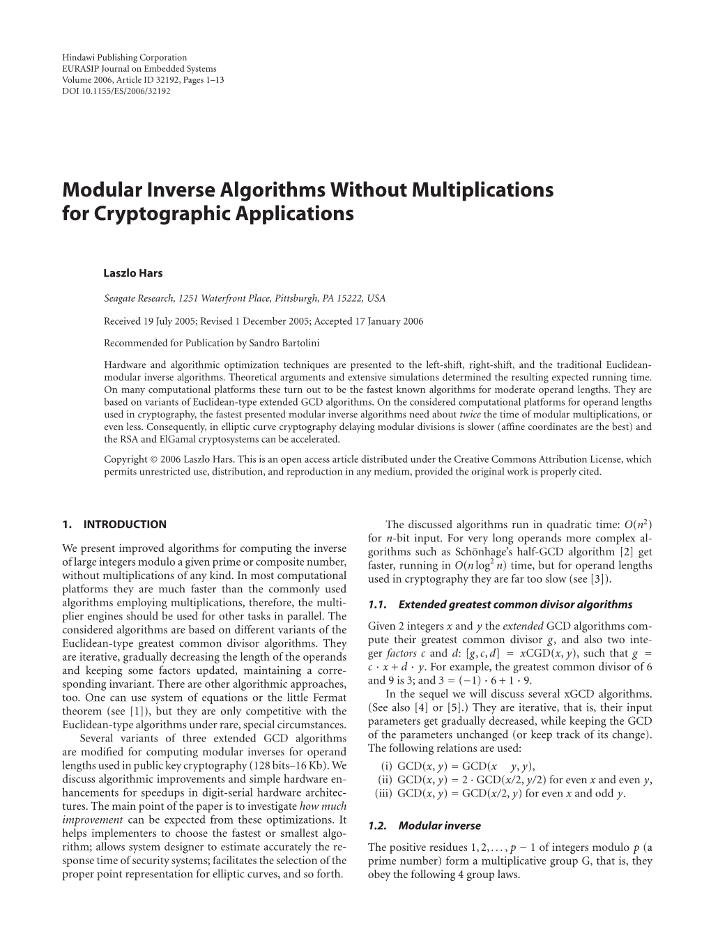 Modular Inverse Algorithms Without Multiplications for Cryptographic Applications