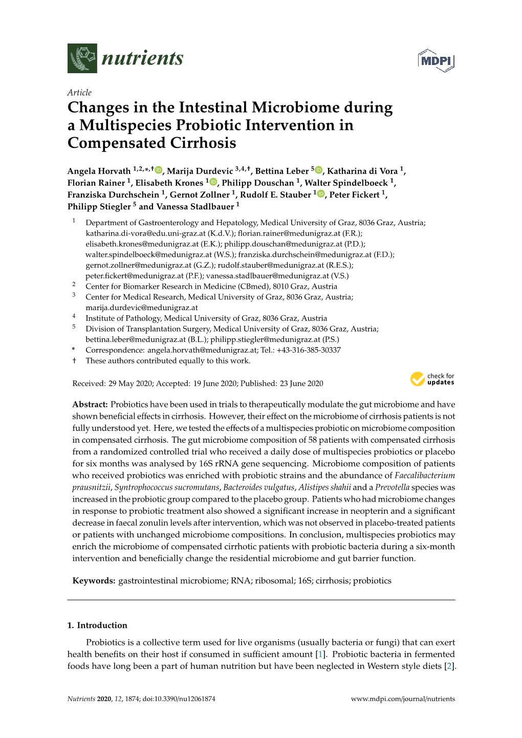 Changes in the Intestinal Microbiome During a Multispecies Probiotic Intervention in Compensated Cirrhosis