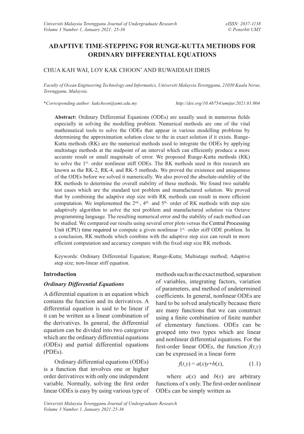 Adaptive Time-Stepping for Runge-Kutta Methods for Ordinary Differential Equations