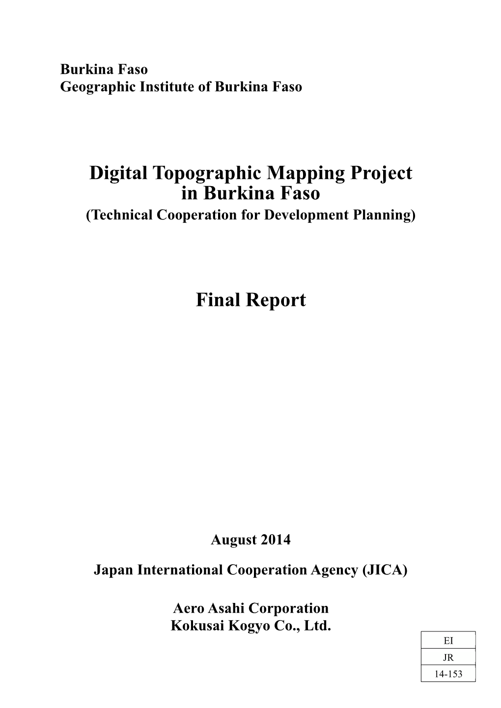 Digital Topographic Mapping Project in Burkina Faso Final Report