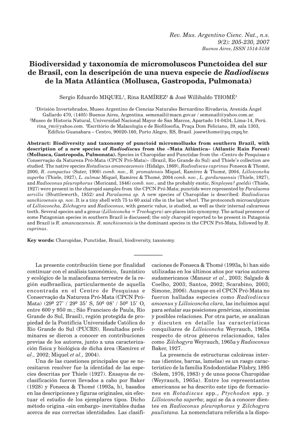 Biodiversidad Y Taxonomía De Micromoluscos Punctoidea Del Sur