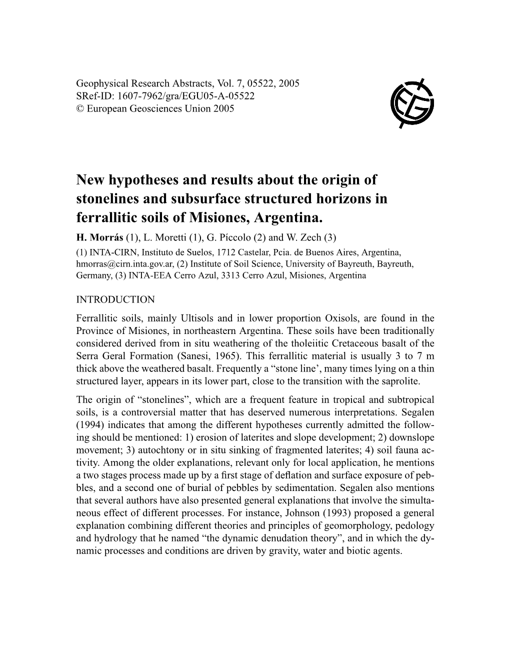 New Hypotheses and Results About the Origin of Stonelines and Subsurface Structured Horizons in Ferrallitic Soils of Misiones, Argentina