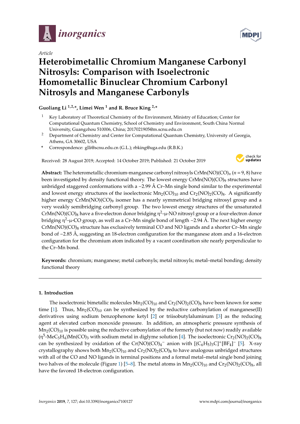 Heterobimetallic Chromium Manganese Carbonyl Nitrosyls: Comparison with Isoelectronic Homometallic Binuclear Chromium Carbonyl Nitrosyls and Manganese Carbonyls