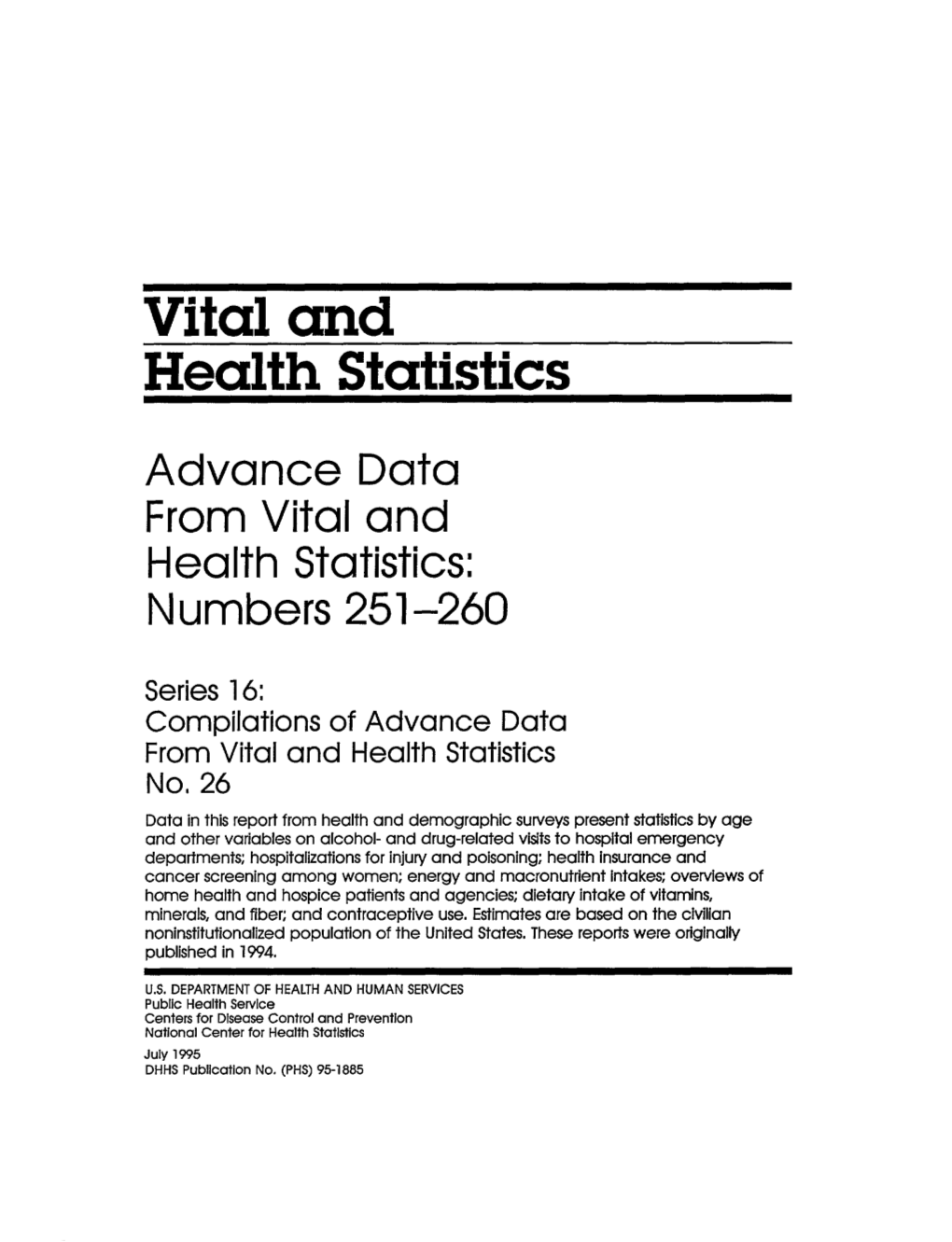 Vital and Health Statistics; Series 16, No. 26