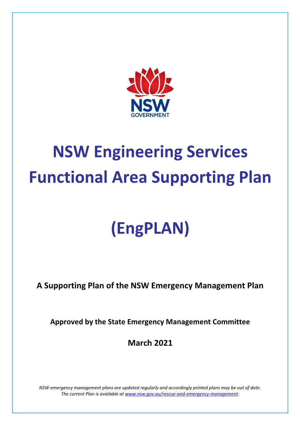 NSW Engineering Services Functional Area Supporting Plan
