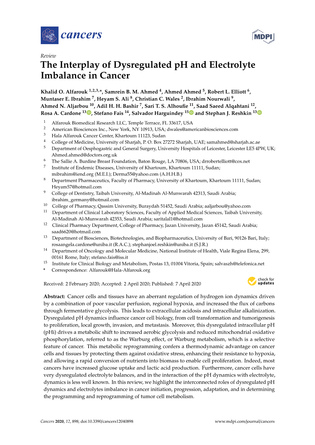 The Interplay of Dysregulated Ph and Electrolyte Imbalance in Cancer