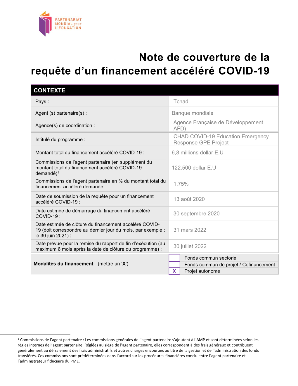 Project Appraisal Document on a Proposed Global Partnership for Education (Gpe) Grant