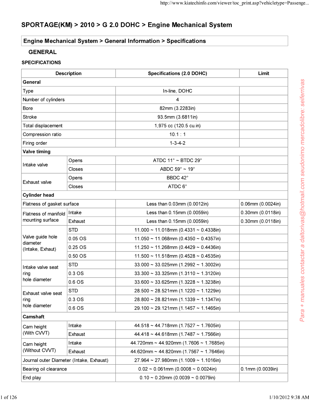 SPORTAGE(KM) &gt; 2010 &gt; G 2.0 DOHC &gt; Engine Mechanical System