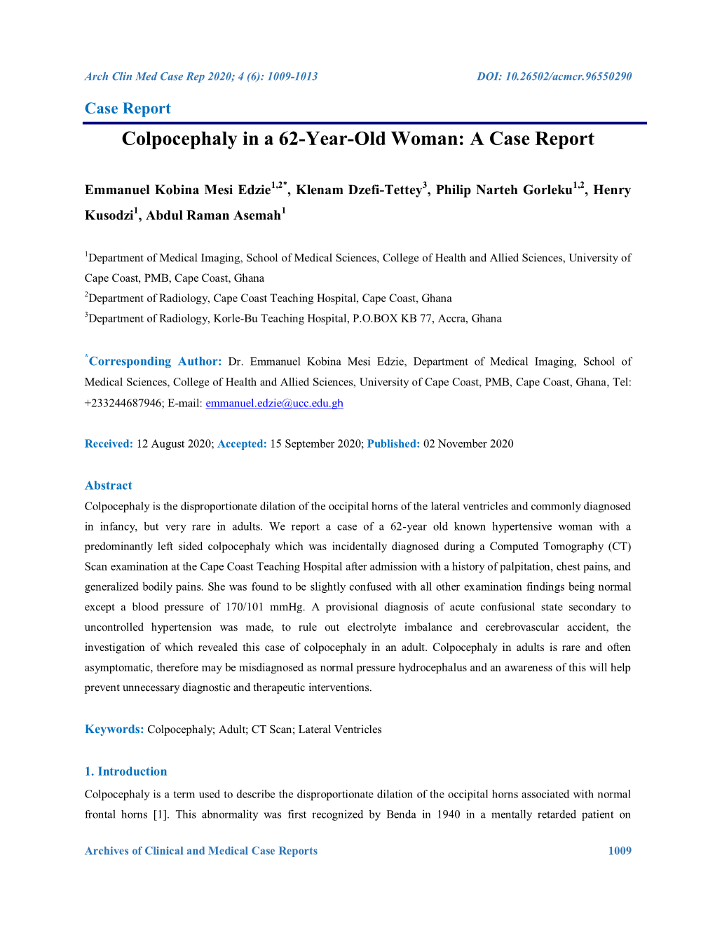 Colpocephaly in a 62-Year Old Woman: a Case Report