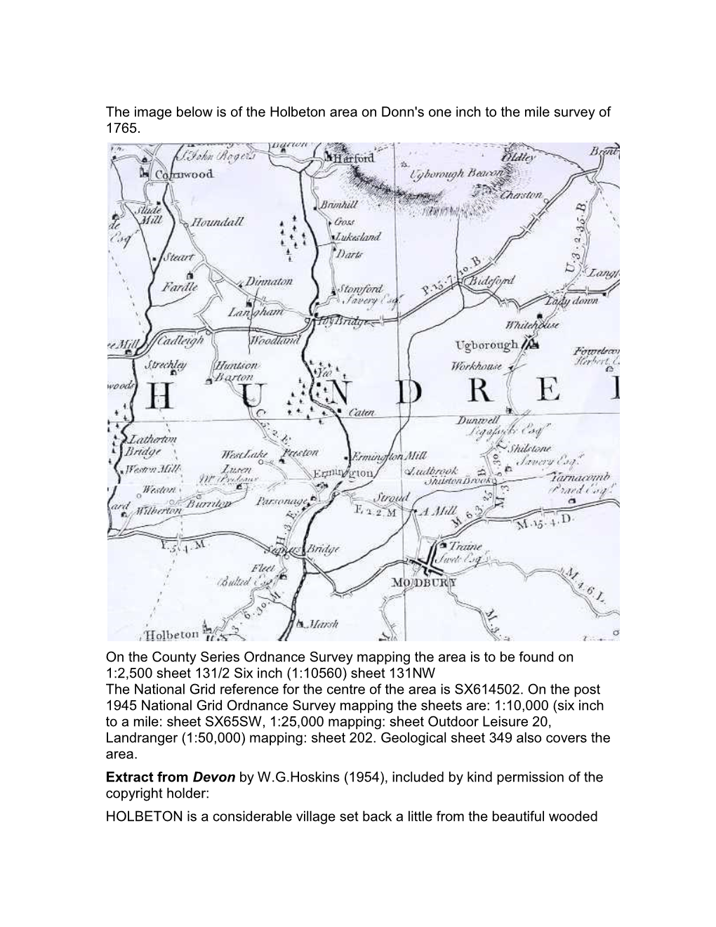 The Image Below Is of the Holbeton Area on Donn's One Inch to the Mile Survey of 1765