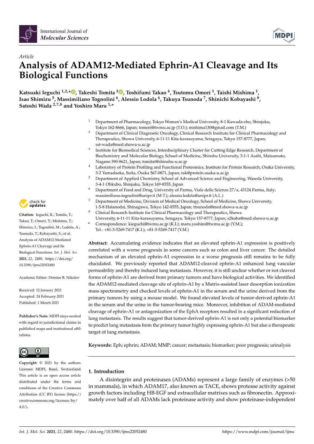 Analysis of ADAM12-Mediated Ephrin-A1 Cleavage and Its Biological Functions