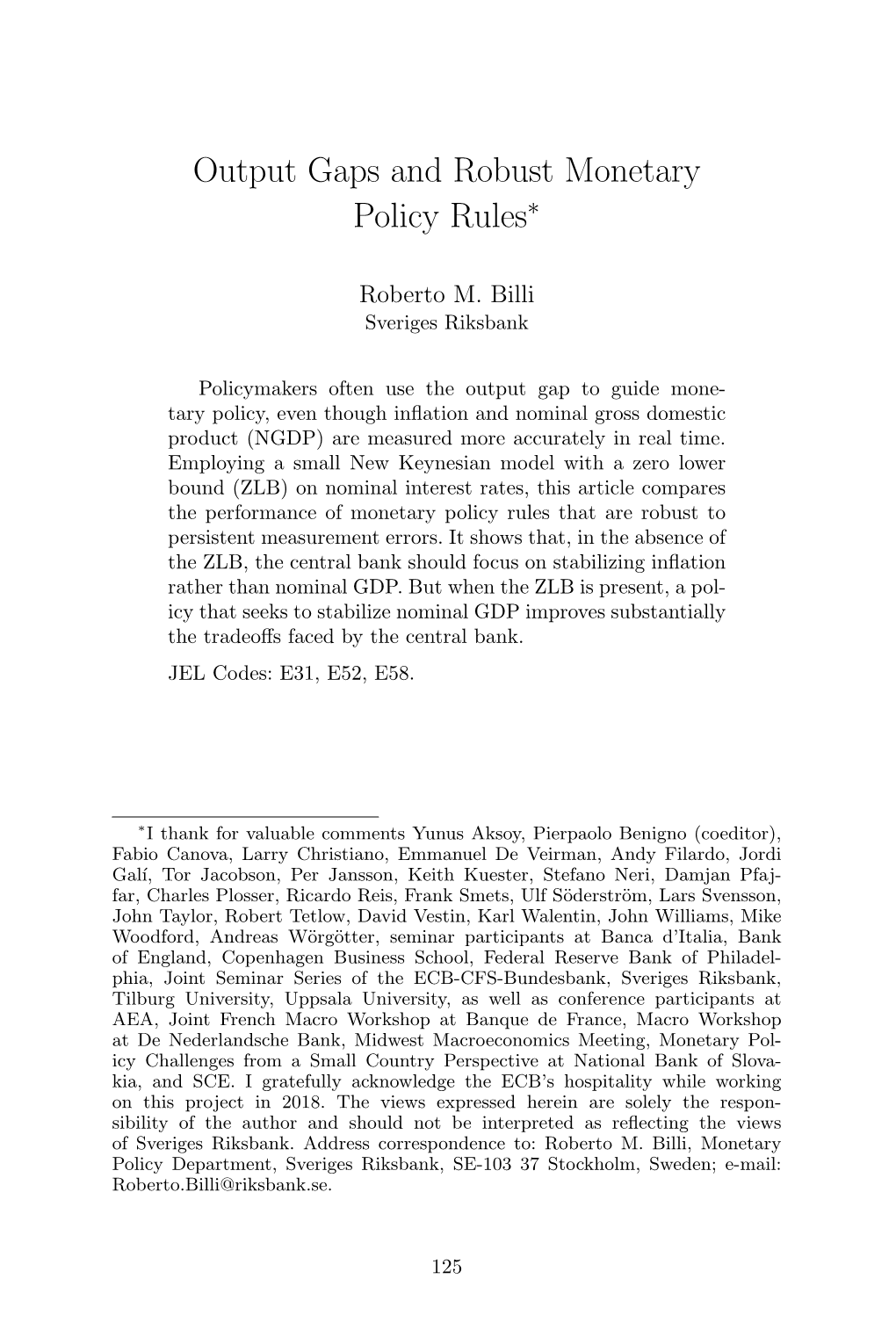 Output Gaps and Robust Monetary Policy Rules∗