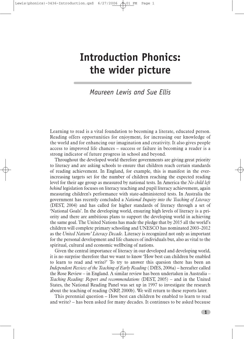 Introduction Phonics: the Wider Picture