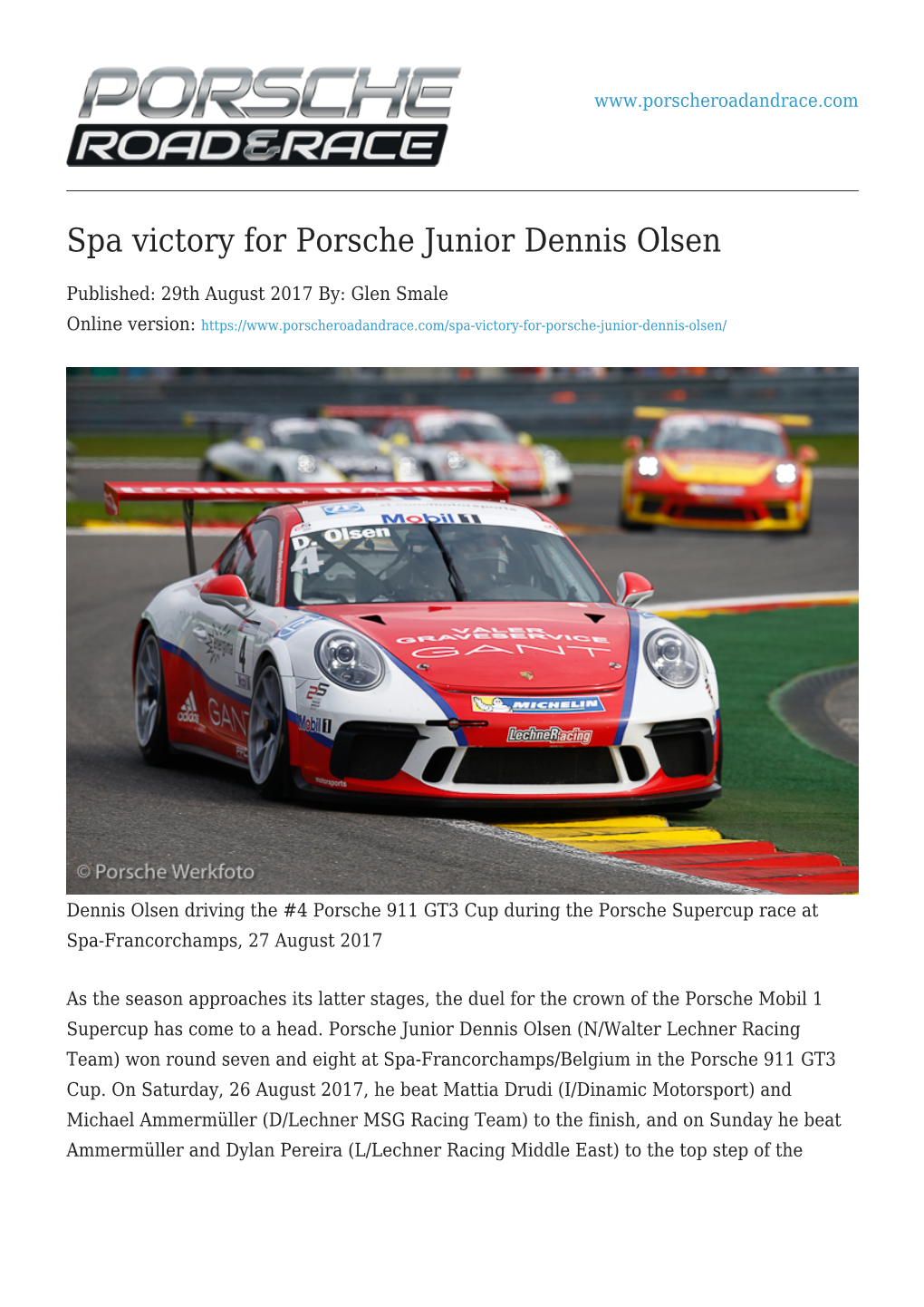 Spa Victory for Porsche Junior Dennis Olsen