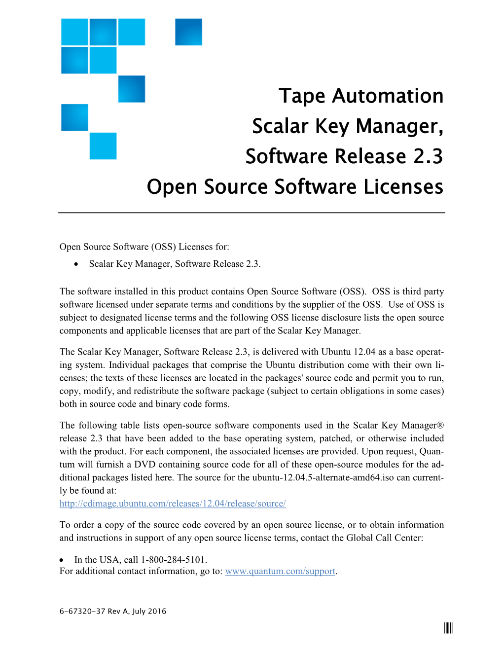 Scalar Key Manager, Software Release 2.3 Open Source Software Licenses