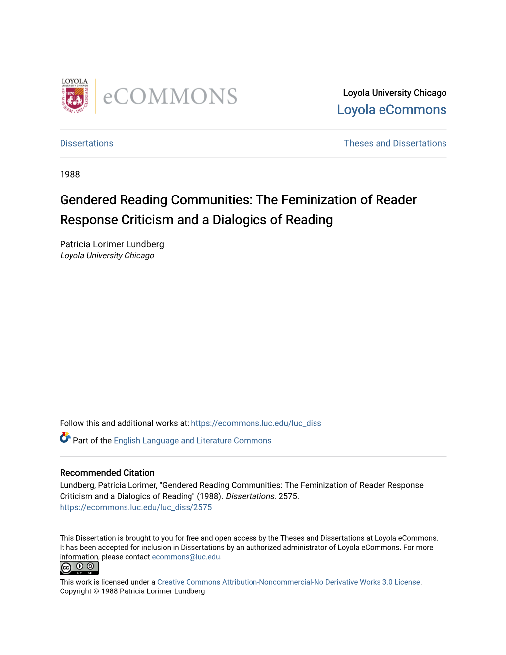The Feminization of Reader Response Criticism and a Dialogics of Reading