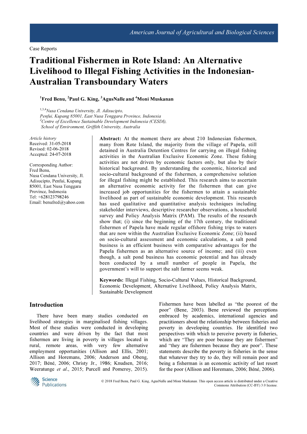 Traditional Fishermen in Rote Island: an Alternative Livelihood to Illegal Fishing Activities in the Indonesian- Australian Transboundary Waters