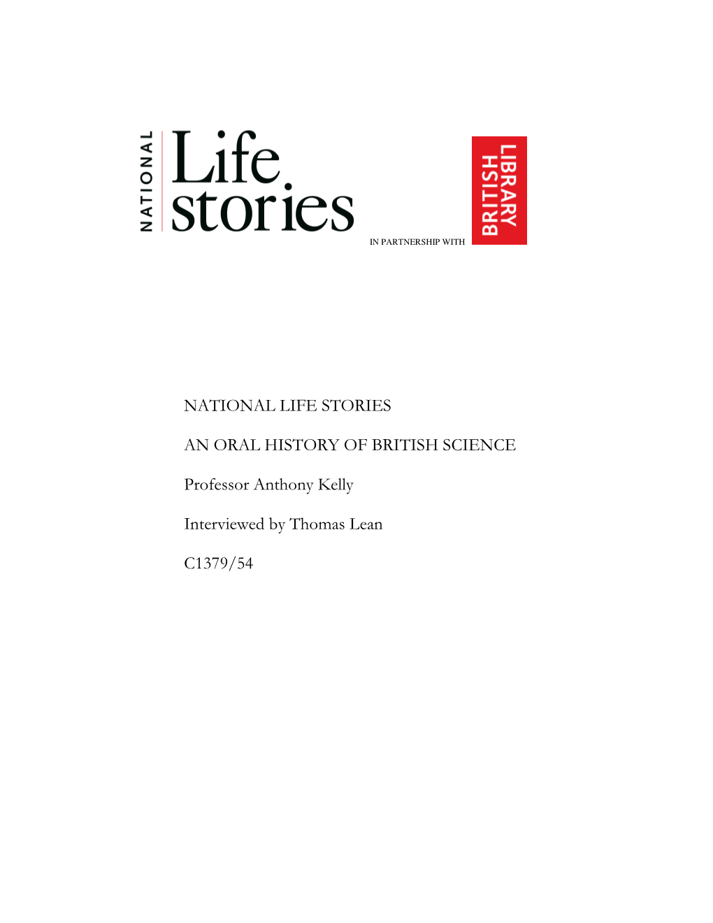 National Life Stories an Oral History of British Science