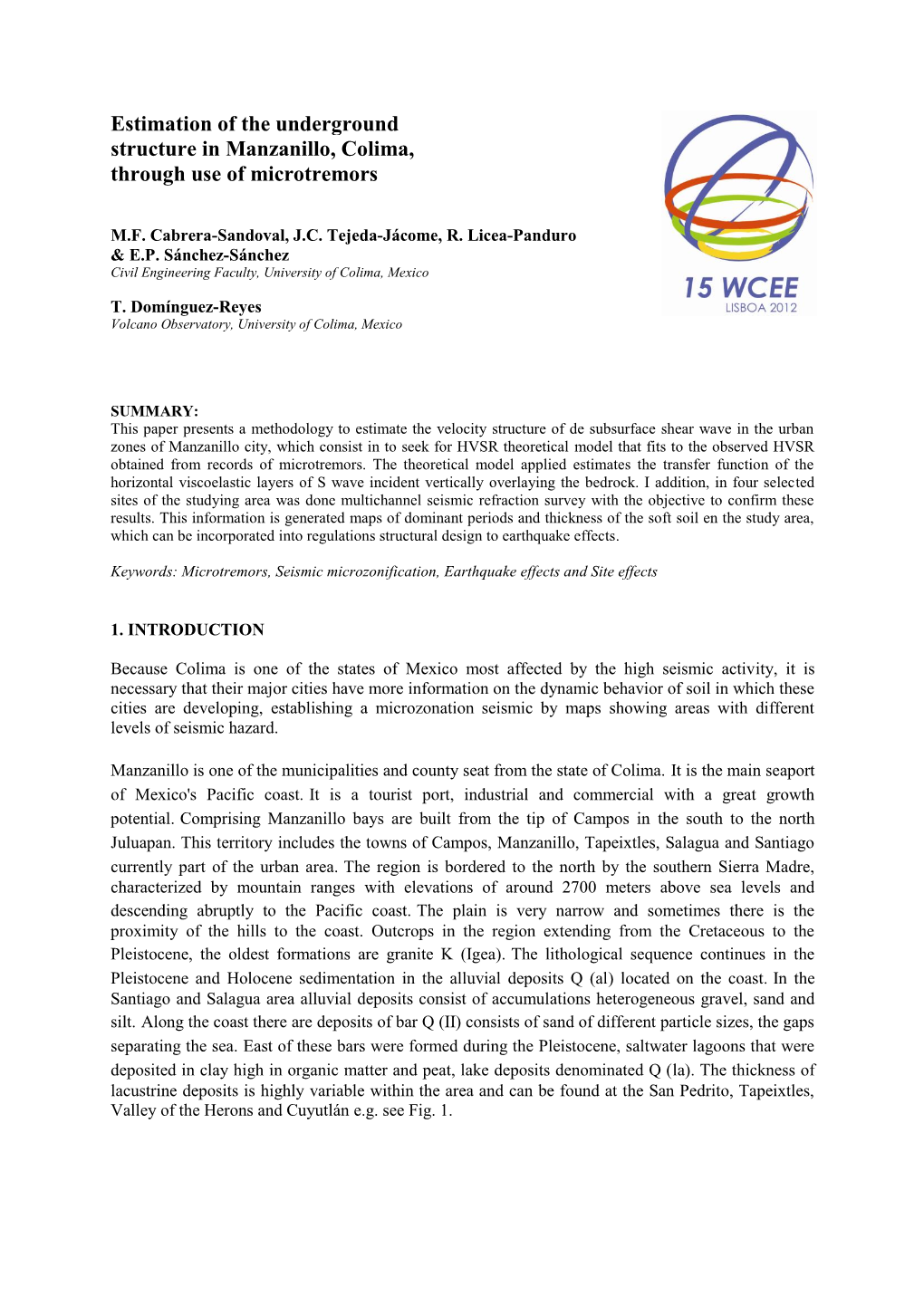 Estimation of the Underground Structure in Manzanillo, Colima, Through Use of Microtremors