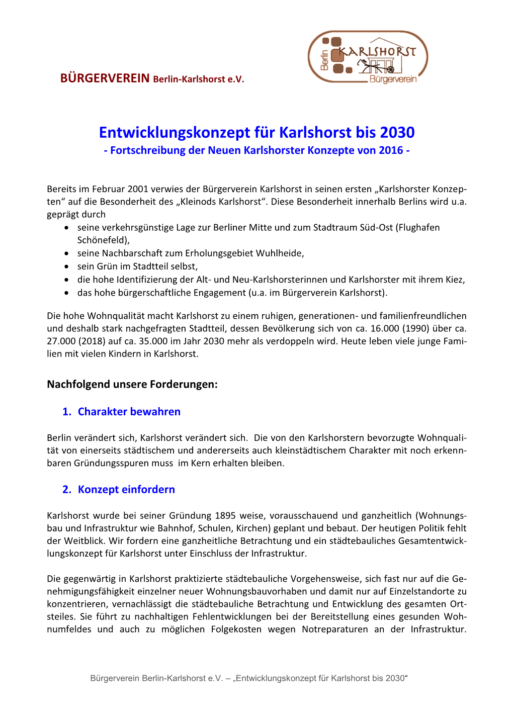 Entwicklungskonzept Für Karlshorst Bis 2030 - Fortschreibung Der Neuen Karlshorster Konzepte Von 2016