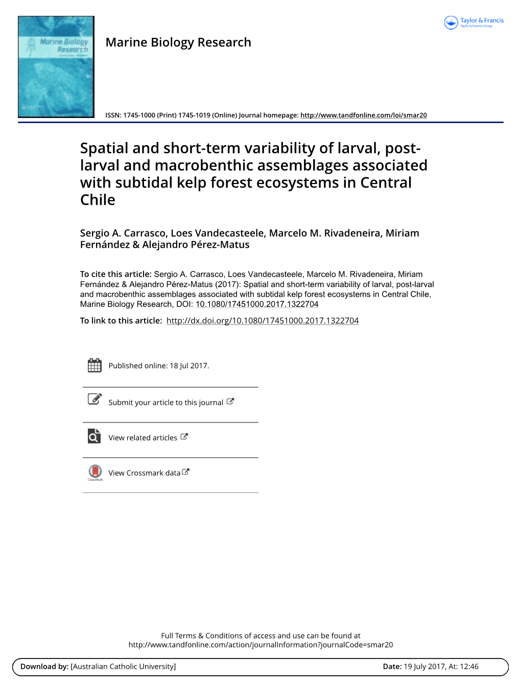 Spatial and Short-Term Variability of Larval, Post-Larval and Macrobenthic Assemblages Associated with Subtidal Kelp Forest Ecos