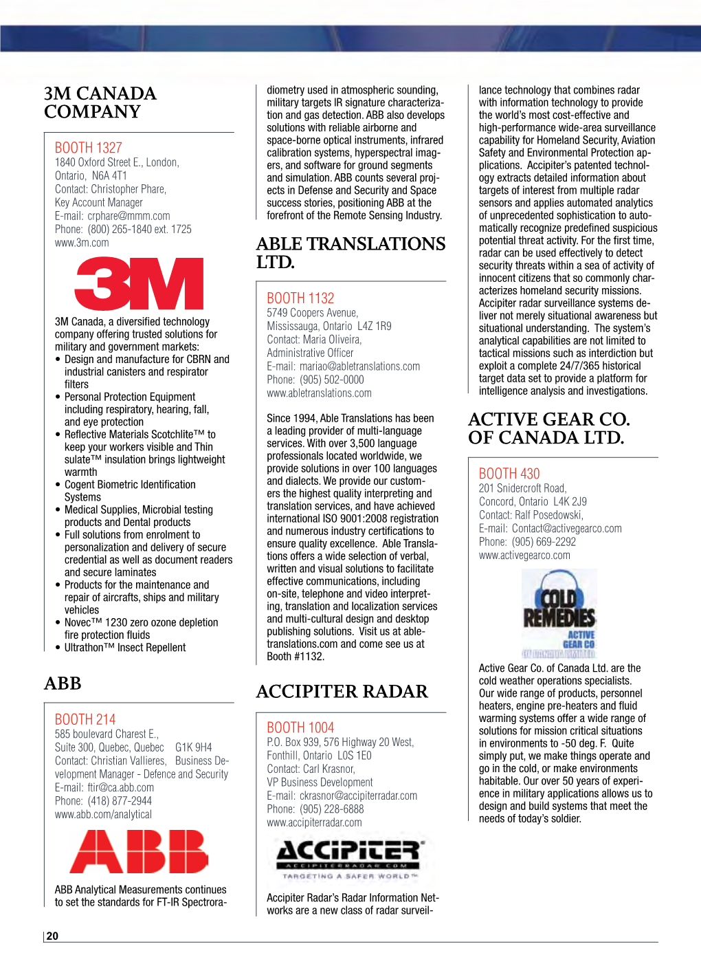 3M CANADA Company ABB Able Translations Ltd. ACCIPITER