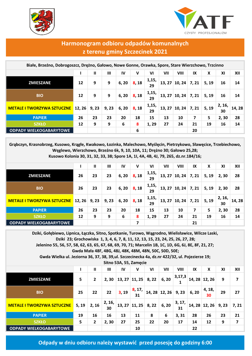 Harmonogram Odbioru Odpadów Komunalnych Z Terenu Gminy Szczecinek 2021