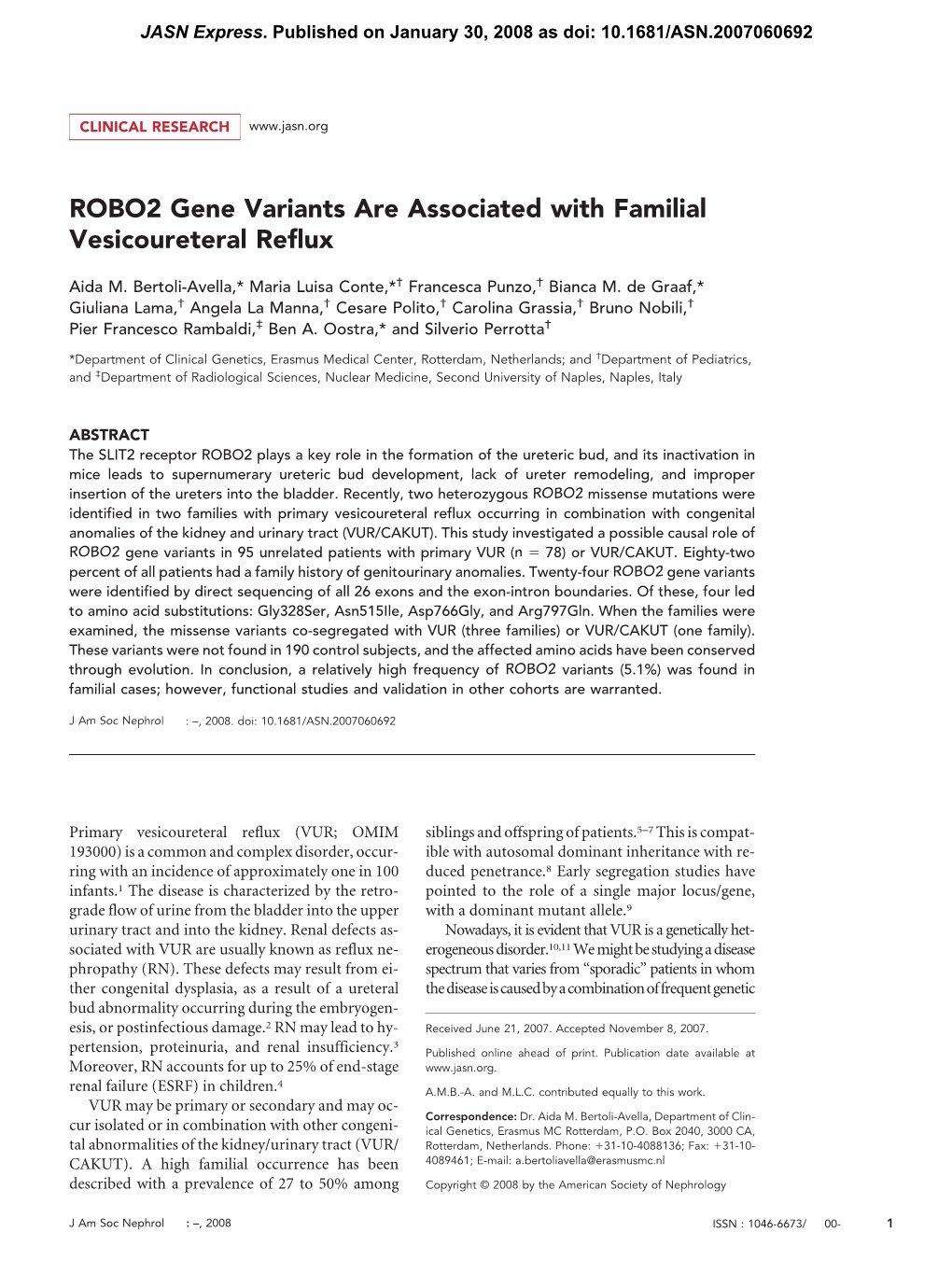 ROBO2 Gene Variants Are Associated with Familial Vesicoureteral Reflux