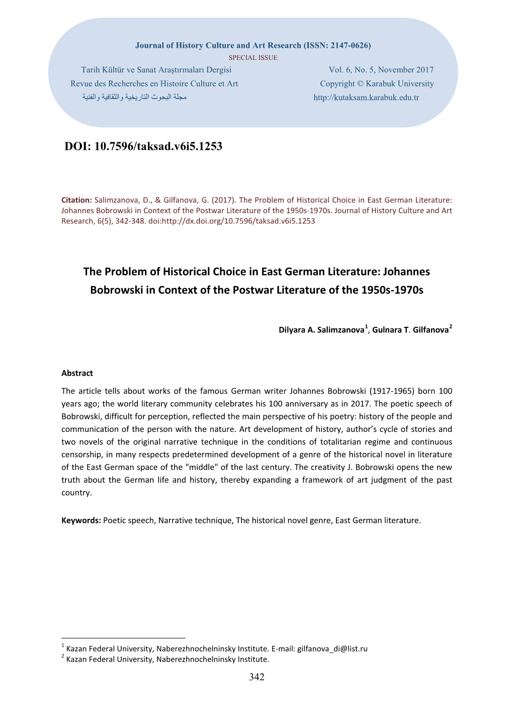 The Problem of Historical Choice in East German Literature: Johannes Bobrowski in Context of the Postwar Literature of the 1950S-1970S