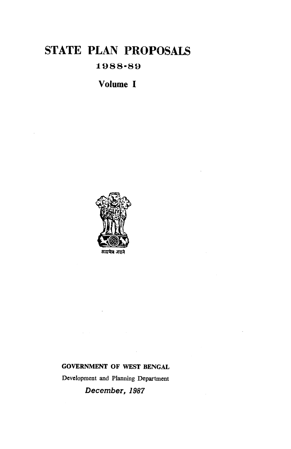 STATE PLAN PROPOSALS 1988-89 Volume I