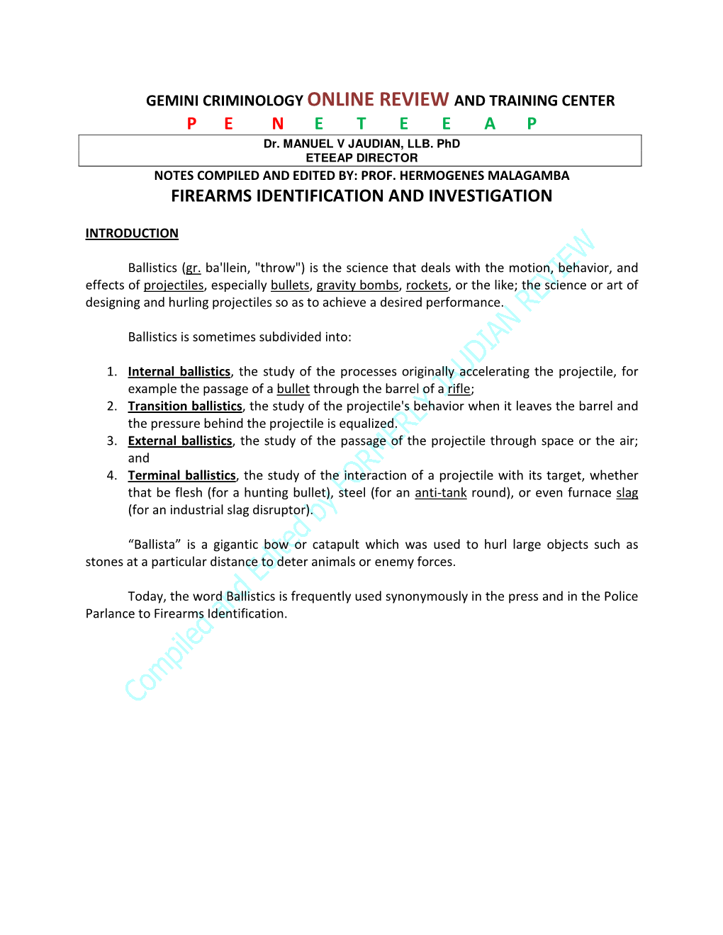 P E N E T E E a P Firearms Identification And