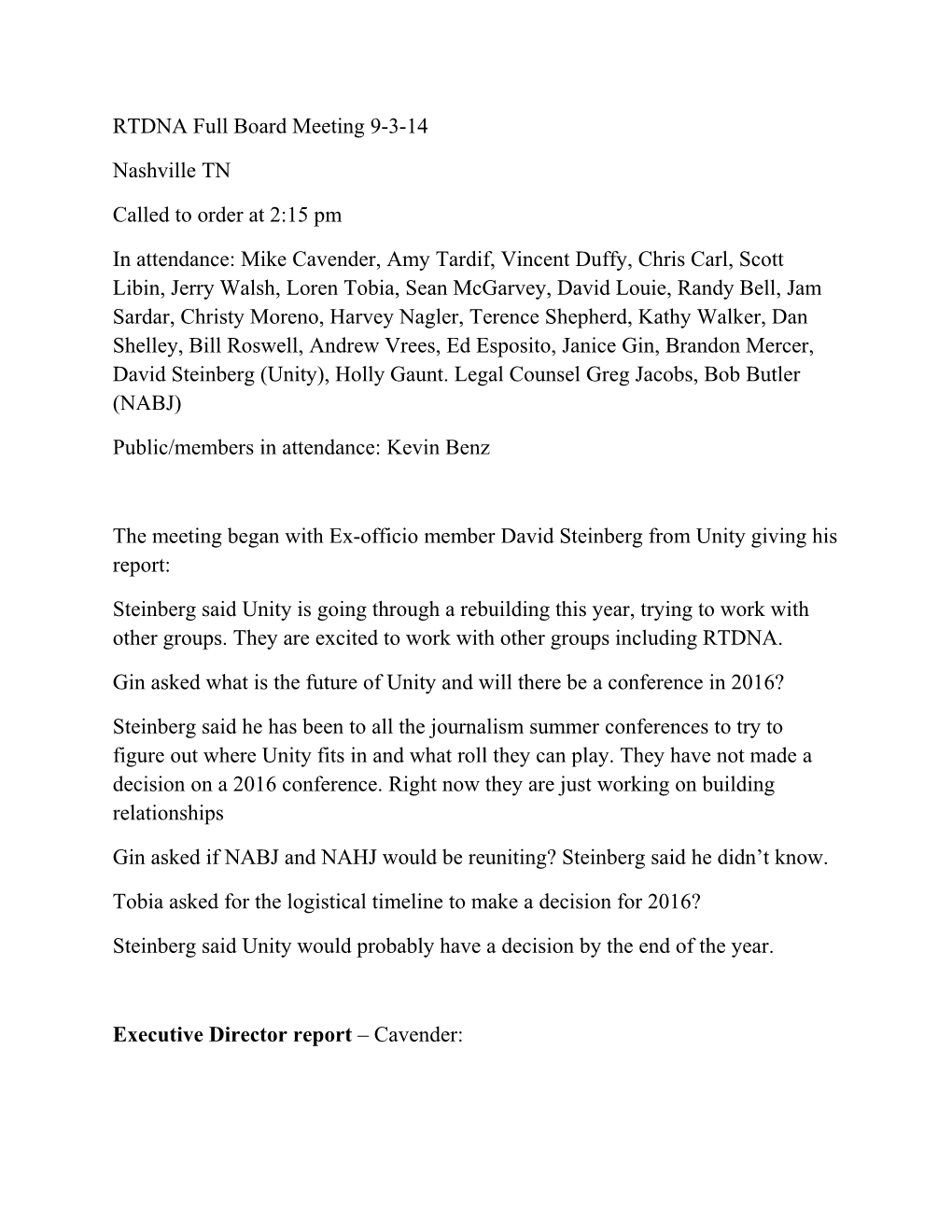 RTDNA Full Board Meeting 9-3-14