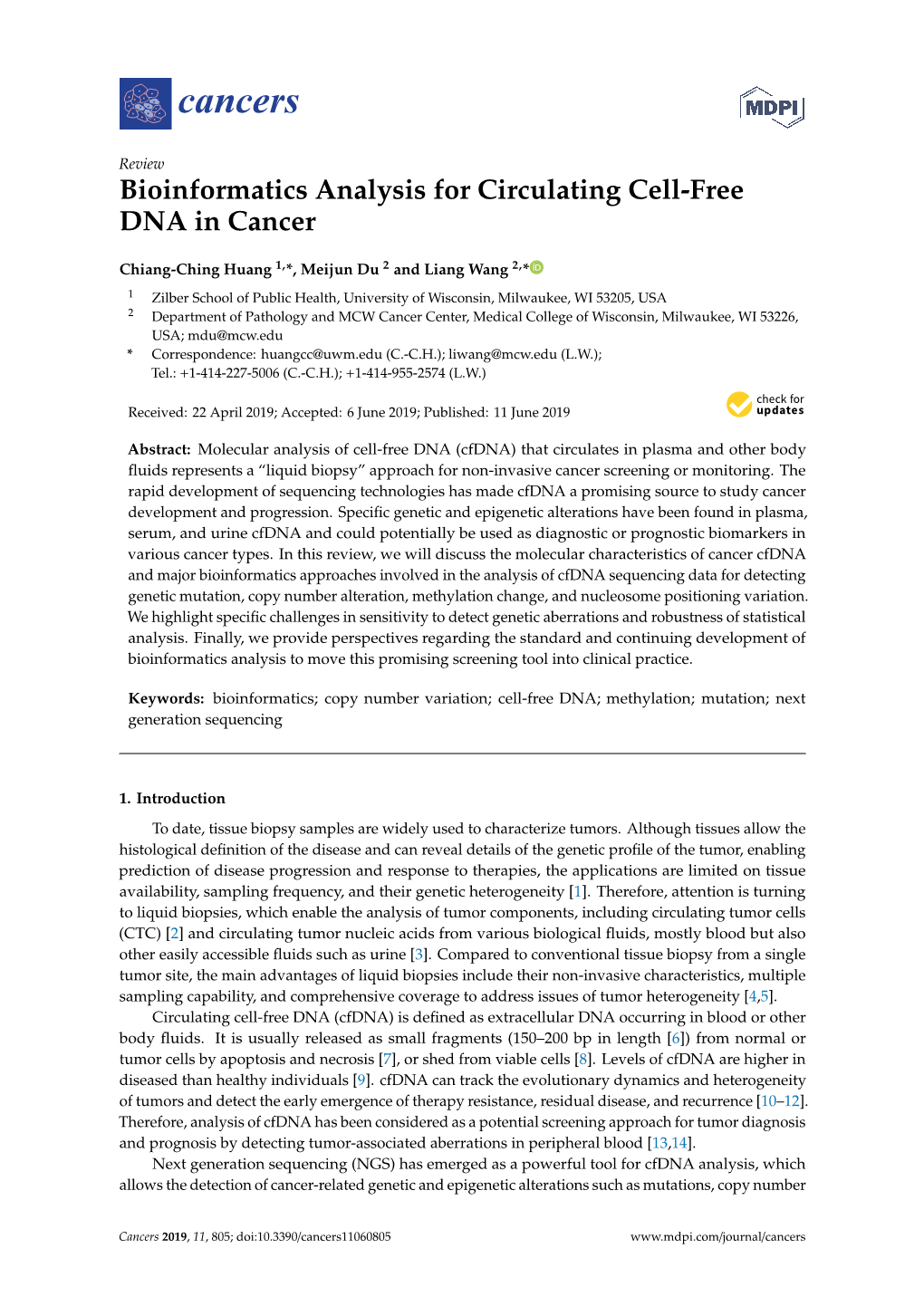 Bioinformatics Analysis for Circulating Cell-Free DNA in Cancer