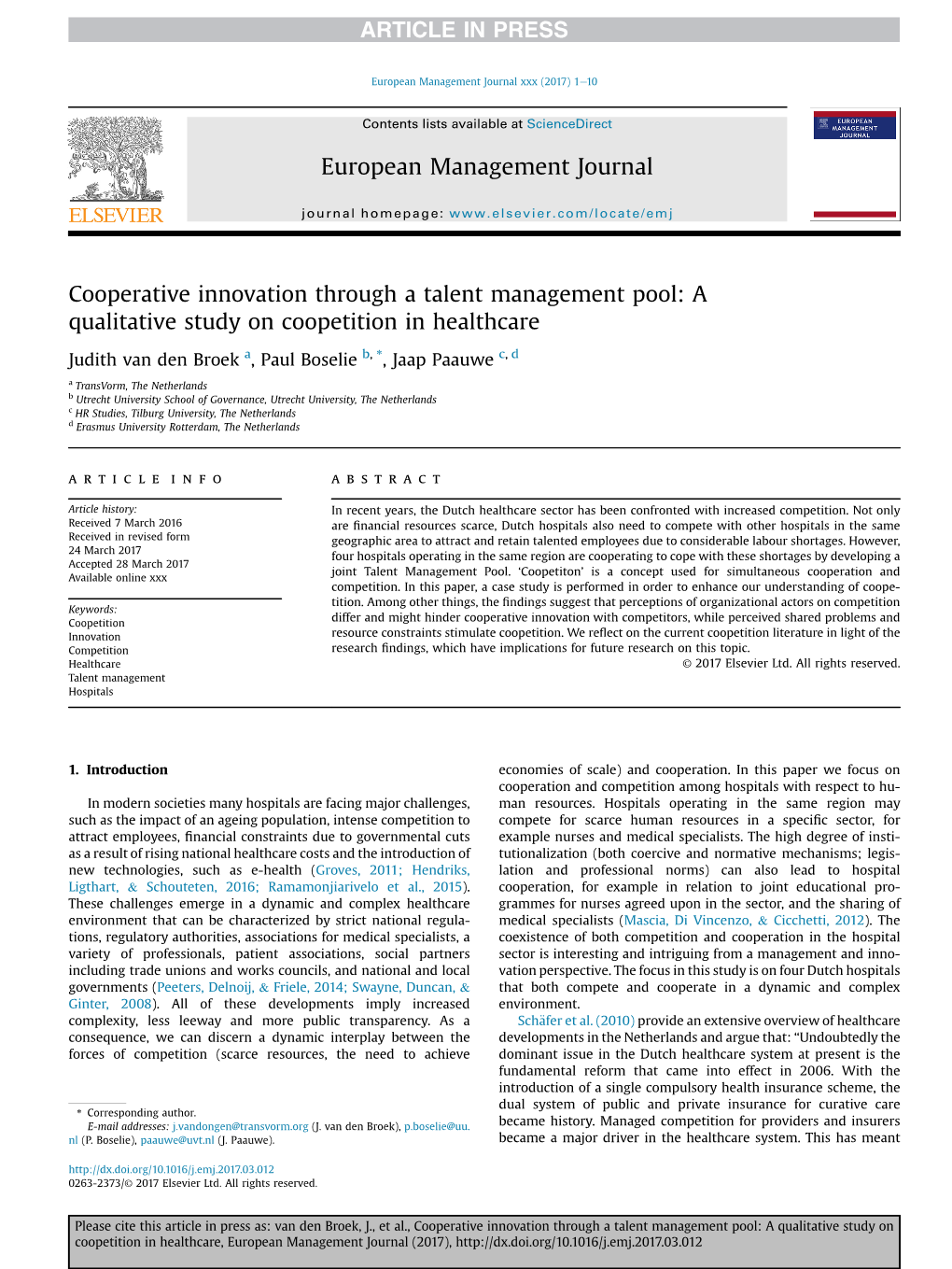 A Qualitative Study on Coopetition in Healthcare