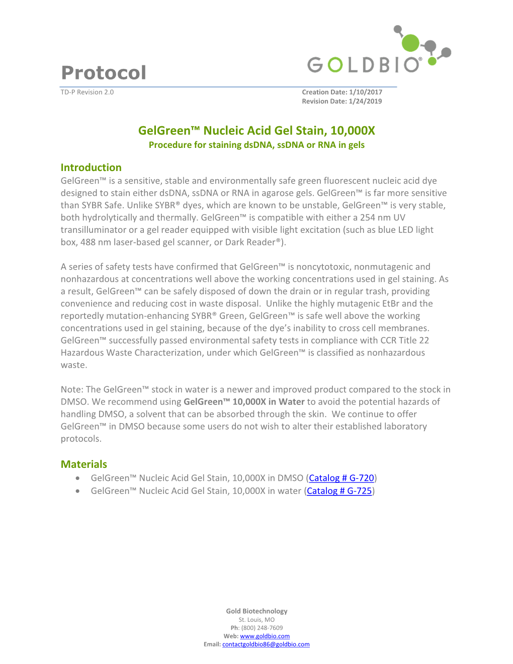 Gelgreen Nucleic Acid Gel Stain Protocol