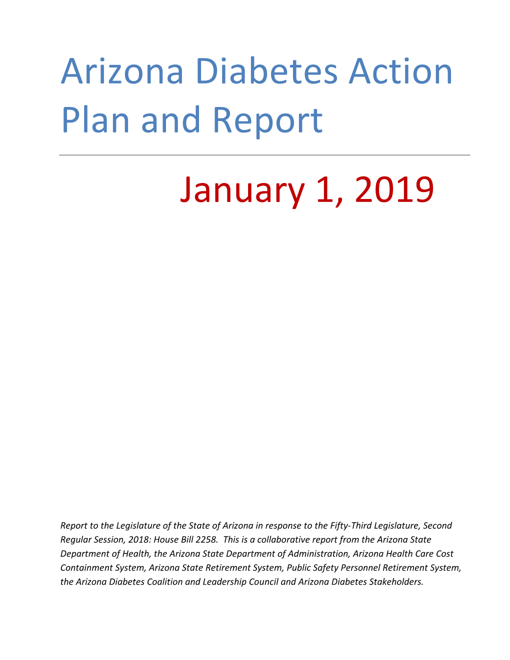 Arizona Diabetes Action Plan and Report January 1, 2019