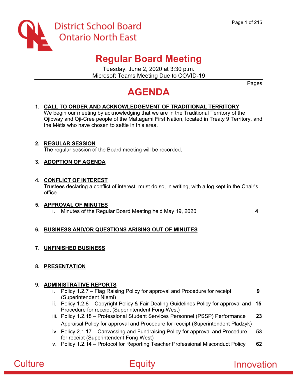 Regular Board Meeting AGENDA