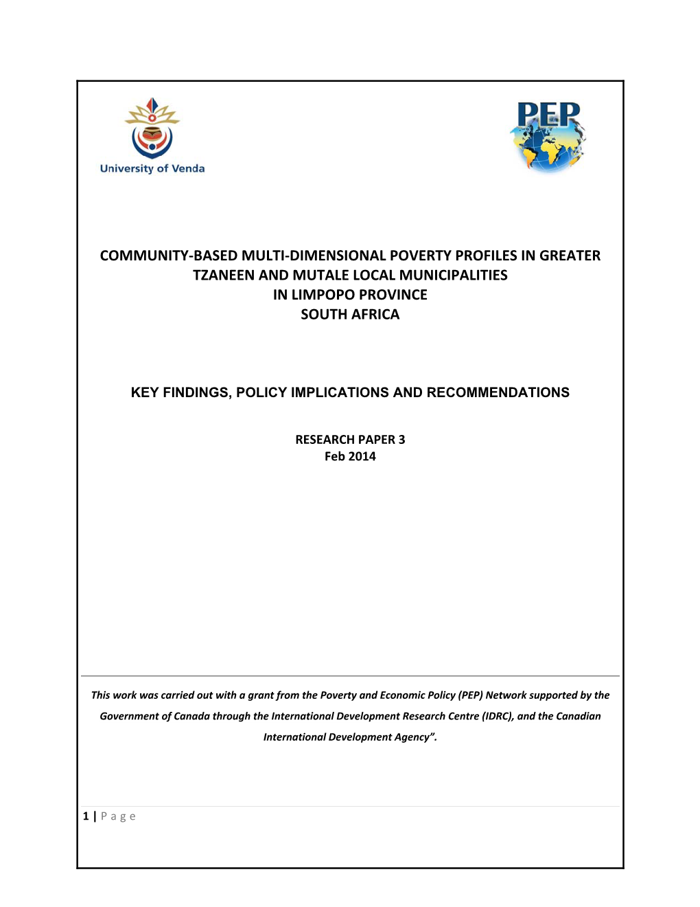 Community-Based Multi-Dimensional Poverty Profiles in Greater Tzaneen and Mutale Local Municipalities in Limpopo Province Sout