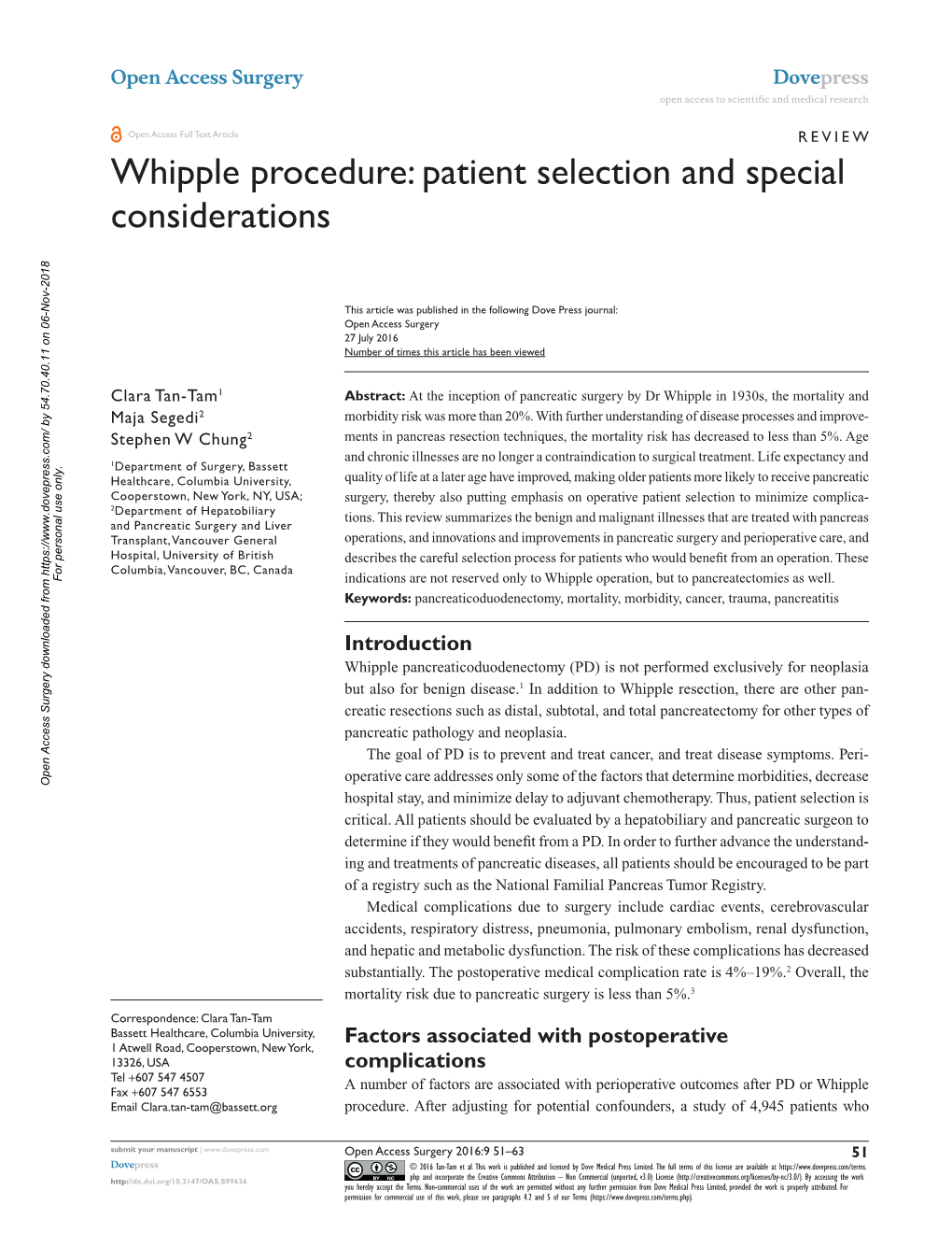 Whipple Procedure: Patient Selection and Special Considerations