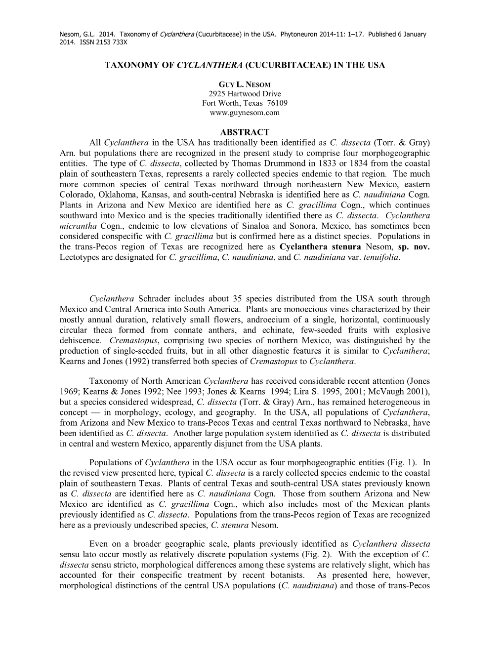 Taxonomy of Cyclanthera (Cucurbitaceae) in the USA