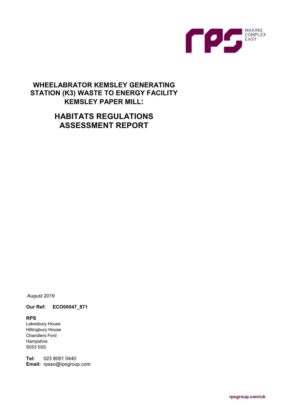 Appendix G Ecology Assessment