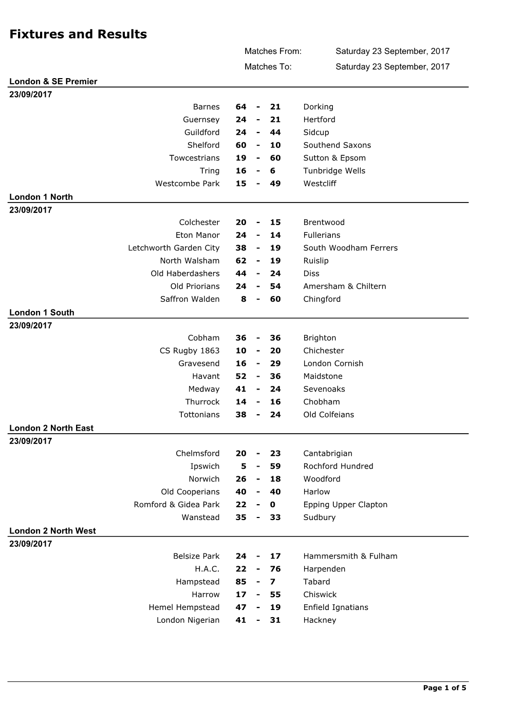 Fixtures and Results