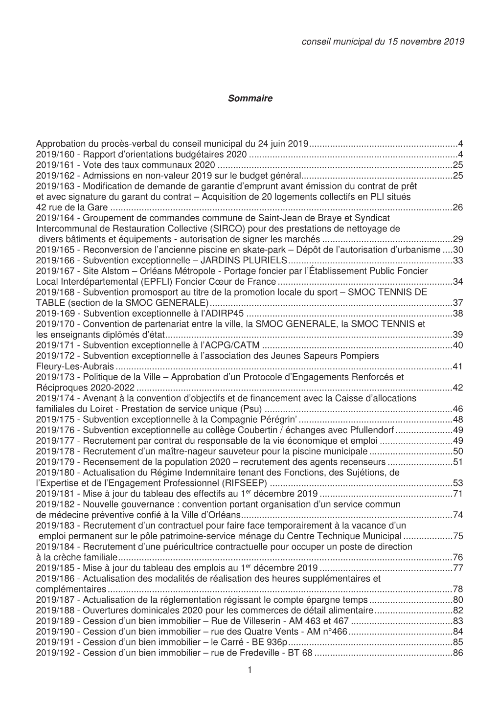 1 Conseil Municipal Du 15 Novembre 2019