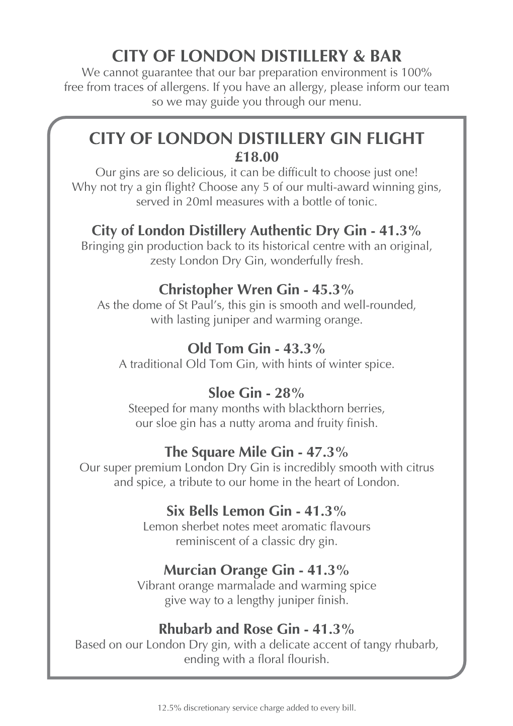 City of London Distillery Gin Flight