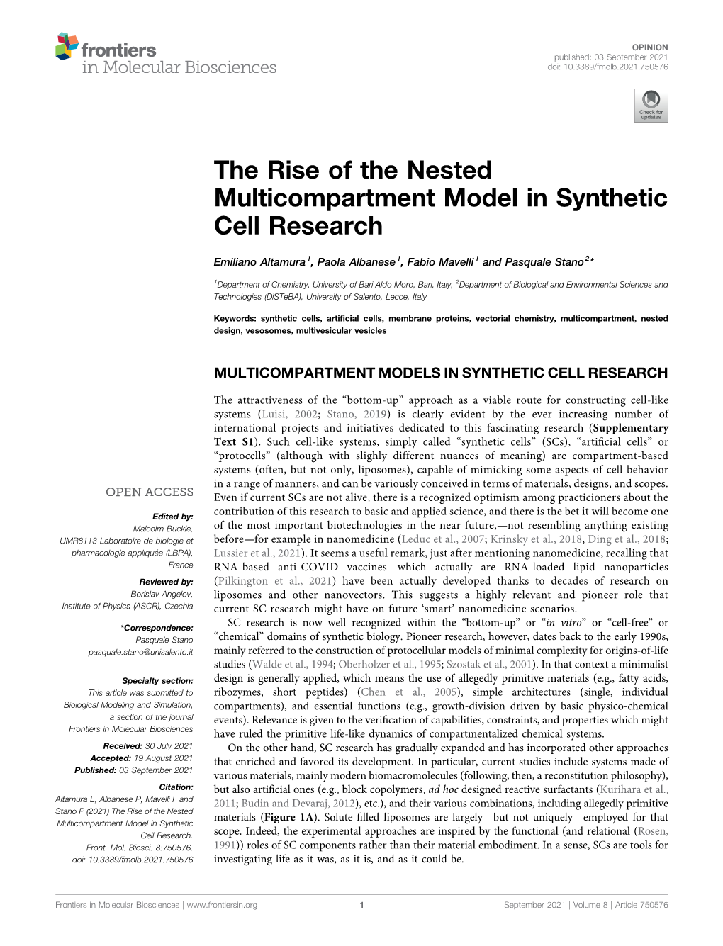 The Rise of the Nested Multicompartment Model in Synthetic Cell Research