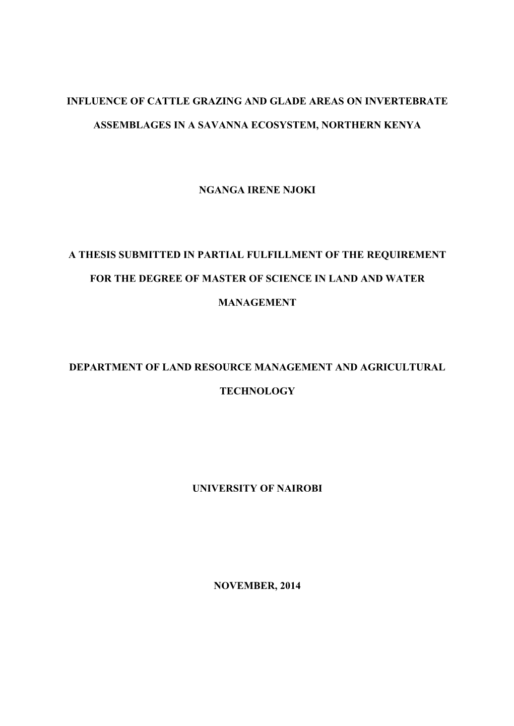 Nganga, Irene N. 2014. Influence of Cattle Grazing and Glade Areas On