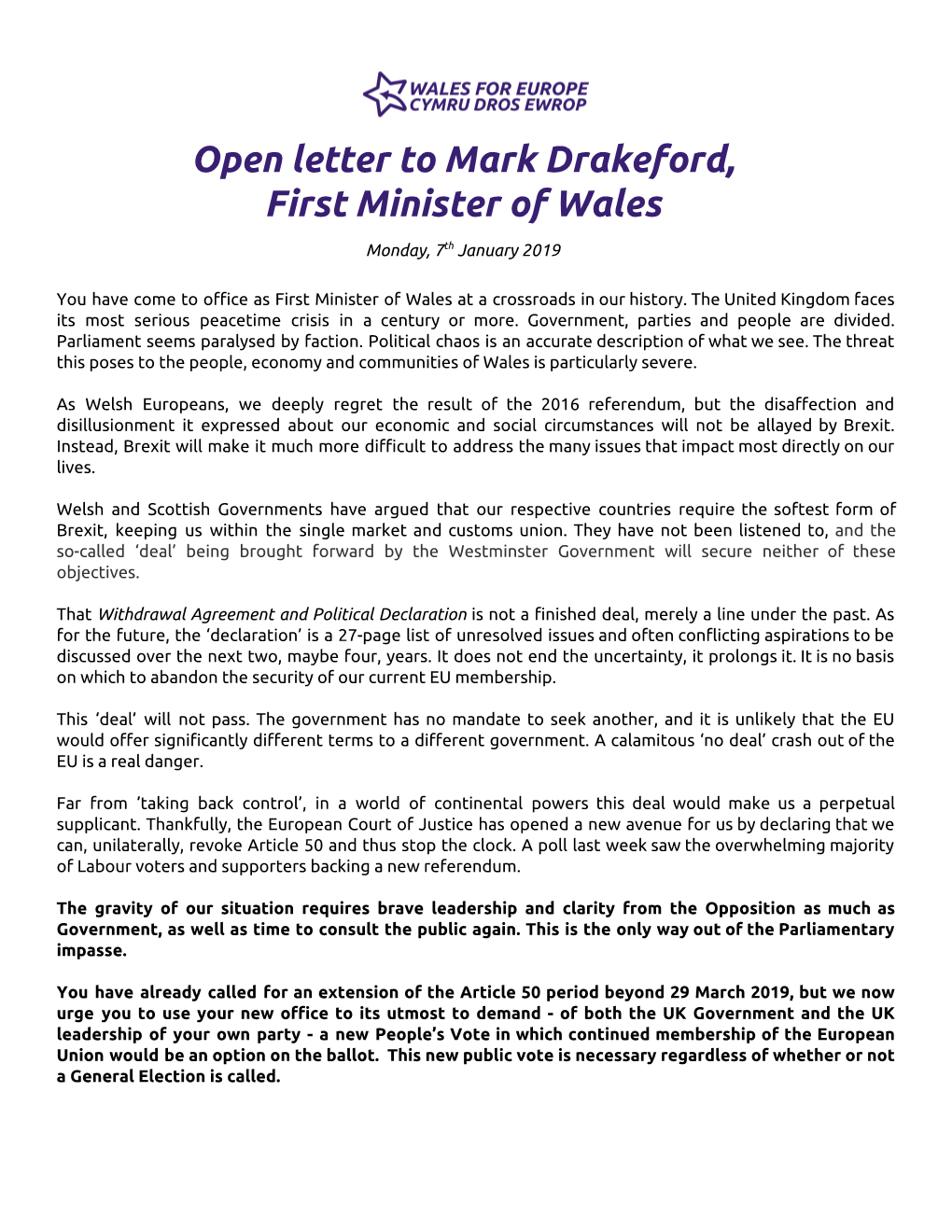 Open Letter to Mark Drakeford, First Minister of Wales