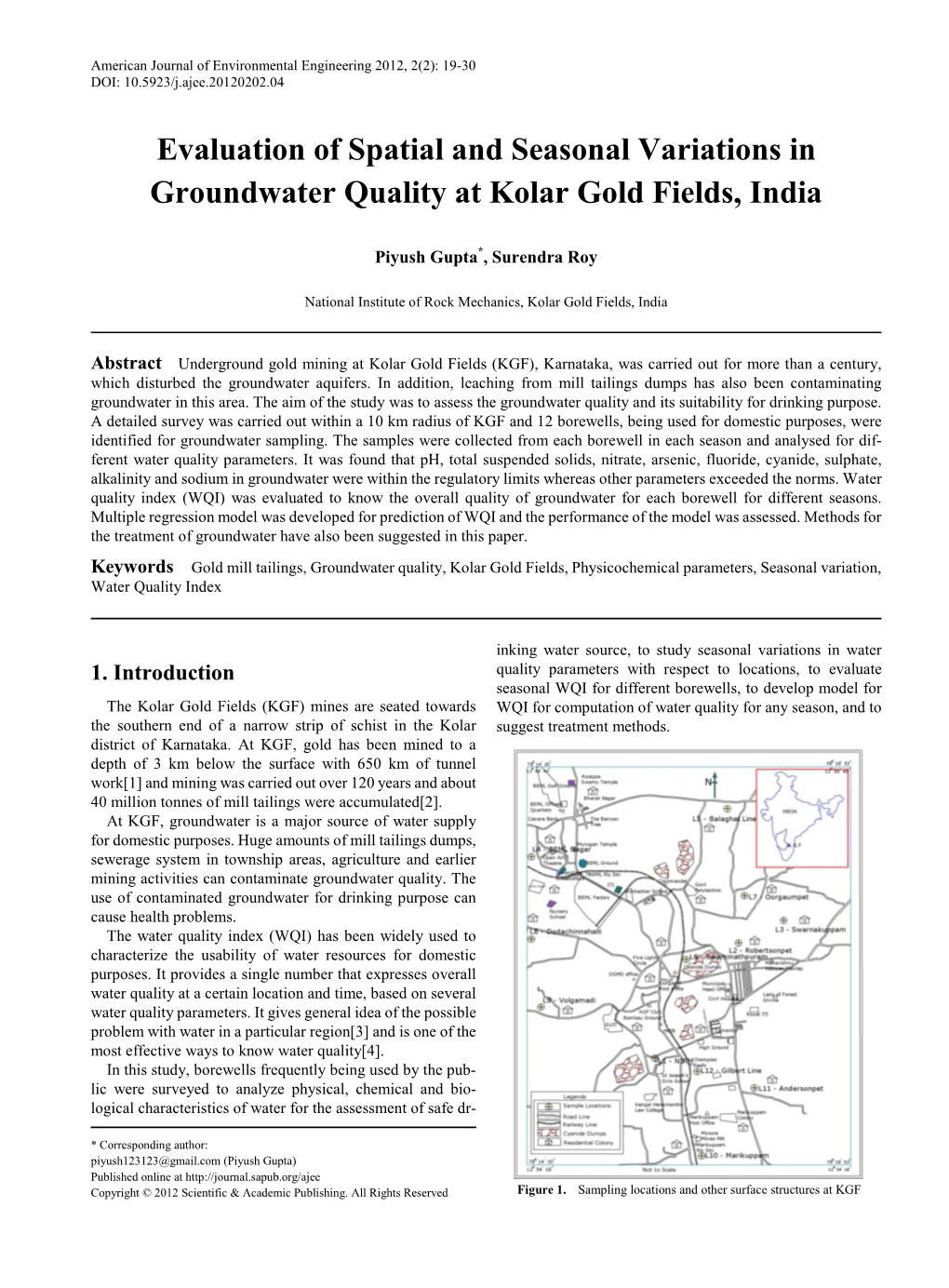 Groundwater Quality; Kolar Gold Fields; Physicochemical Parameters