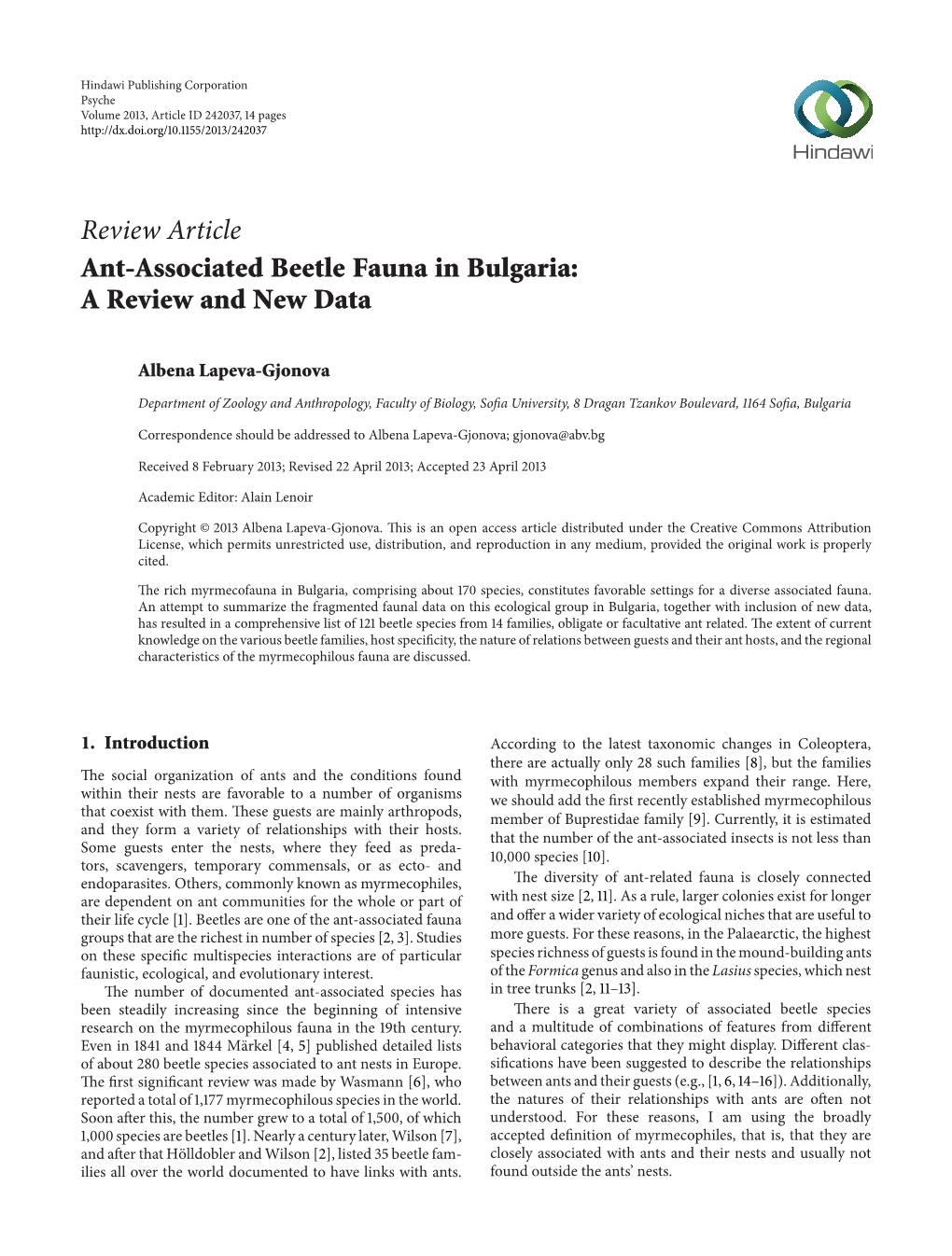 Ant-Associated Beetle Fauna in Bulgaria: a Review and New Data